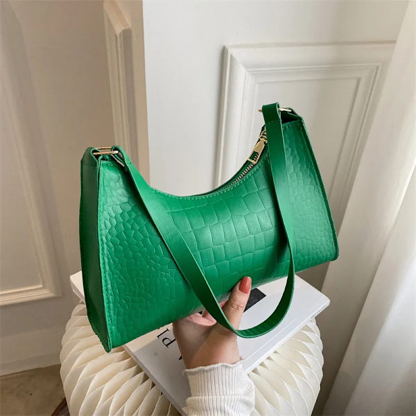 Populära krokodilmönster damväska Ny trend PU-läder Axelväskor Modetextur Dragkedja Handväskor för kvinnor Lyx Green 1 24.5x17x6.5cm