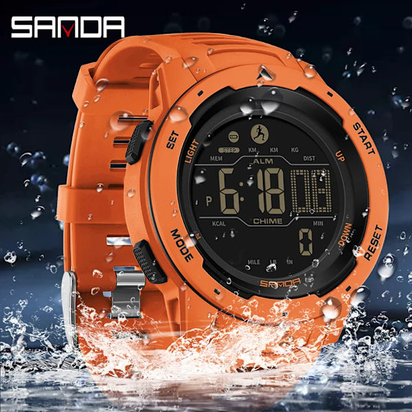 SANDA Fashion Outdoor Sport Watch for Man Lyx Kalori Steg Nedräkning Original Elektroniska Armbandsur Lysande Ny klocka red