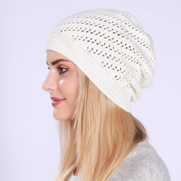 Mode Nya Dam Beanies Skullies Hatt Keps Dam Vår Höst Vinter Solid Stickad Ihålig Ut Casual Ben Mjuk Hatt Keps För Kvinnor White One Size