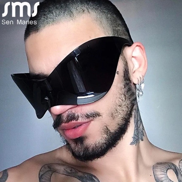 Oversized Punk Sport Solglasögon Nya Kvinnor Män Lyxigt Märke Designer Solglasögon Goggle Kvinna UV400 Black Shades Glasögon Oculos Style B3 As Shown
