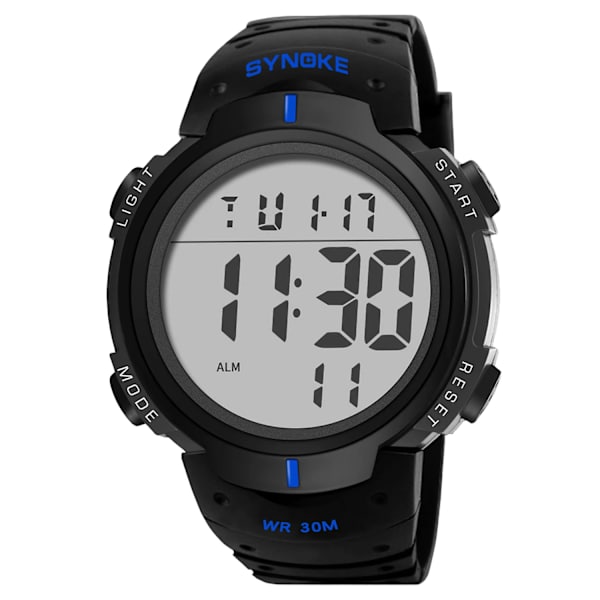 SYNOKE Big Numbers Watch Herr 50M Vattentät Manklocka Alarm Stoppur Multifunktion Digitala klockor Relogio Masculino Blue