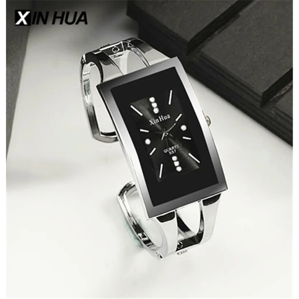 Watch Xinhua Quartz Armbandsur Kristall Mode Silver Casual Rostfritt Stål Relojes Mujer Armband Klocka White