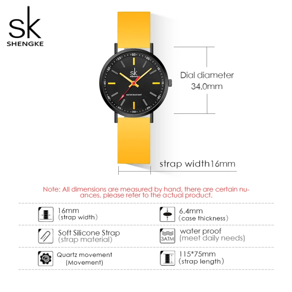 SHENGKE Sport Dam Klockor Silikonband Ny Design För Kvinna SK Quartz Armbandsur Original Damklocka Relogio Feminino Yellow