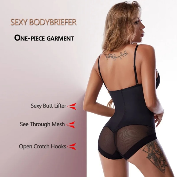 Full Body Shapewear Kvinnor Spets Djup V Body Kroppsformning Postpartum Magen Spännande Bälte BH Justerbar brösthållning skin L