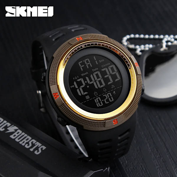 SKMEI 1251 Sport Herrklockor Simma utomhus Vattentät LED Mode digitala Herrklockor Nedräkning Elektronisk Watch Militär all black