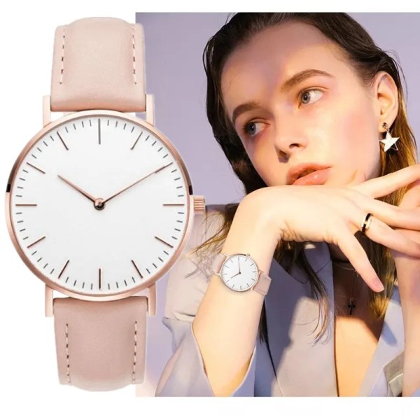 Enkel Elegant watch för kvinnor 2023 Rosa Vit Läder Klockband Klänning Dam Armbandsur Casual Kvinnlig Klocka Hot montre femme Pink