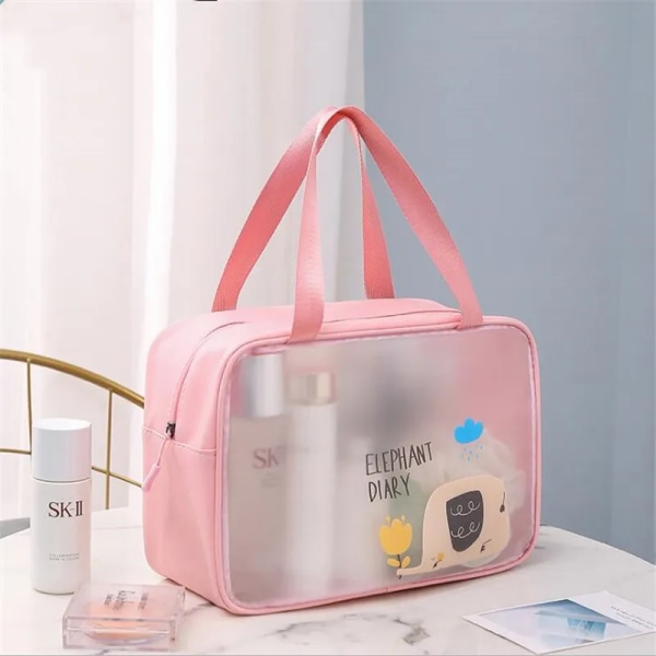 Kvinnor Transparent Vattentät PVC kosmetikaväska Bärbar Nödvändig kosmetisk väska Organizer Mode små stora toalettväskor Large pink