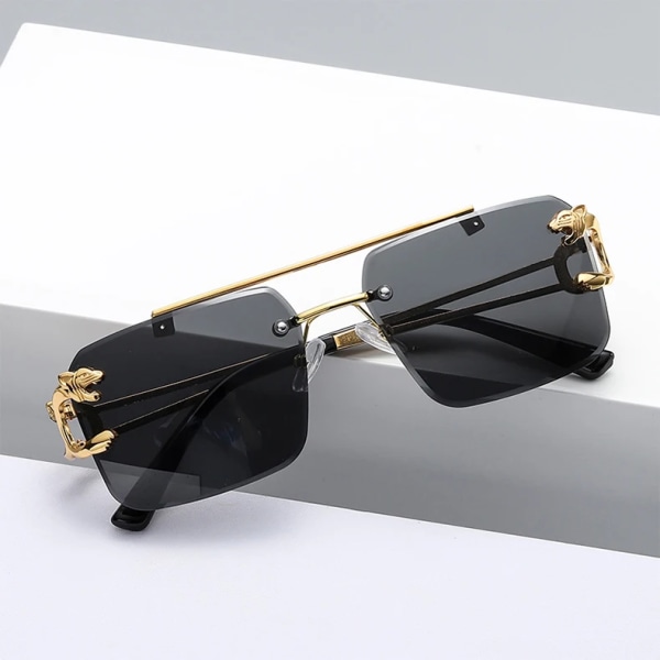Modemärke Designer Båglösa solglasögon Män Kvinnor Leopard Rays UV400 Lyxfest Trendiga nyanser Överdimensionerade Nya Solglasögon Topp Gold Blue As Picture Show