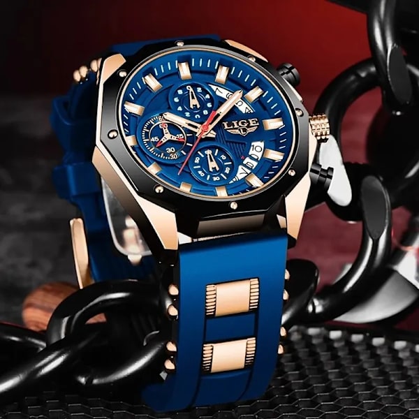 Nytt mode Herrklockor Toppmärke Lyx Silikon Watch Herr Kvarts Datum Klocka Vattentät Armbandsur Kronograf black rose gold