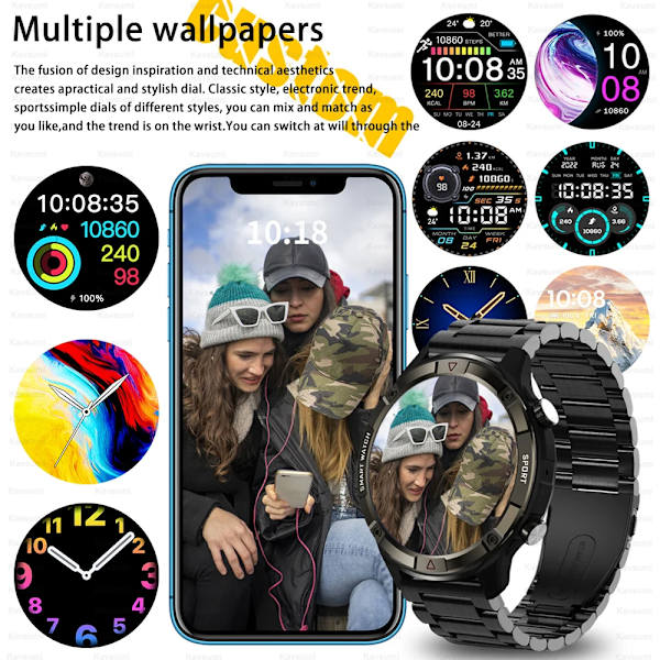 Ny 4G Memory Smart Watch AMOLED 454*454 HD Visa alltid tiden Bluetooth Ring Smartwatch For Herr Huawei TWS hörlurar Dark grey Mesh Belt 4GB Memory