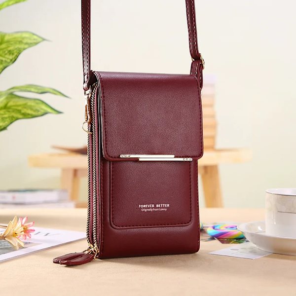 Buylor Bolsas Damväska Trend Handväskor Mjuka läderplånböcker Pekskärm Mobilväska Mode Crossbody-axelväskor Wine Red 11x5x19CM