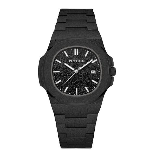 PINTIME Nytt mode för män Casual PP watch Frostat case Quartz Urtavla Klockor Lyxdesign Män Sport Armbandsur Present med låda blackA