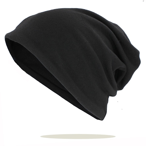 Två-i-ett-mössor Skullies Beanies Herrar Kvinnor Lös Sittande Mjuk Höst Vår Kemoterapi Varma Hattar Dam Tunn Flick Scarf Förlust Alopecia Feminino Ht227 Black For 54-58 cm
