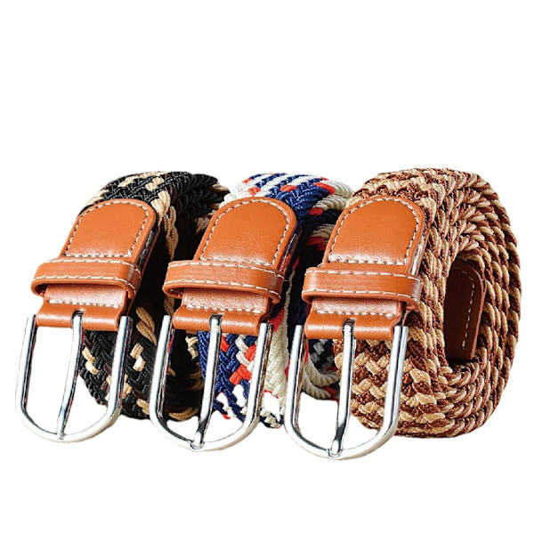 Unisex elastiskt tyg vävt Casual bältesnål Spänne Expanderbart flätat stretchduk Enkelt och snyggt fritids män kvinnor bälte FB camel 3.3cmX107cm