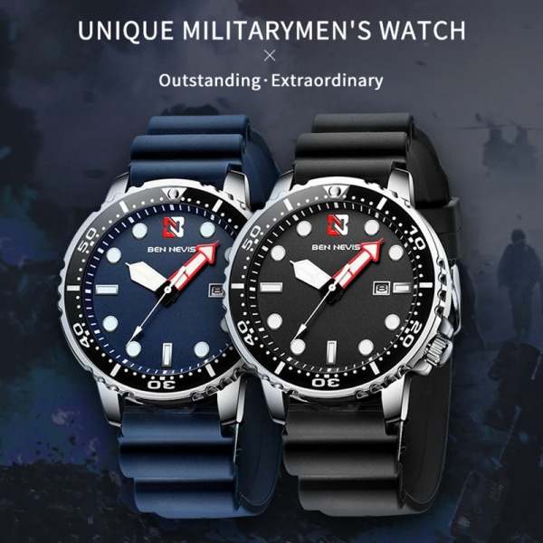 Ben Nevis herrklockor Lyxig analog watch med datum Watch Vattentät silikongummirem Relogio Masculino black with box