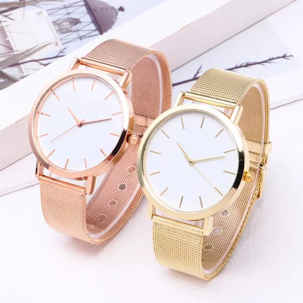 Mode Damklockor Lyx Rose Gold Watch Dam Quartz Armbandsur Armband Watch Reloj Mujer Relogio Feminino set damsk silver