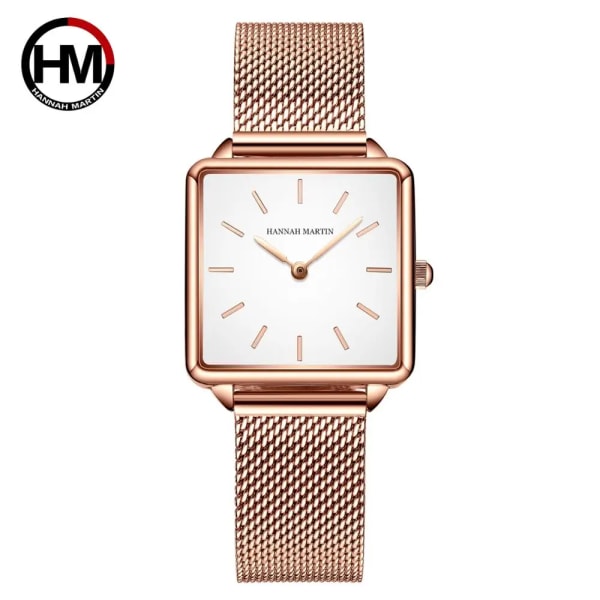 2021 New Arrival Full Solid Rostfritt Stål Fyrkantig Urtavla Japan Movement Quartz Gift Rose Gold Dam Top Brand Klockor för kvinnor 108PH2