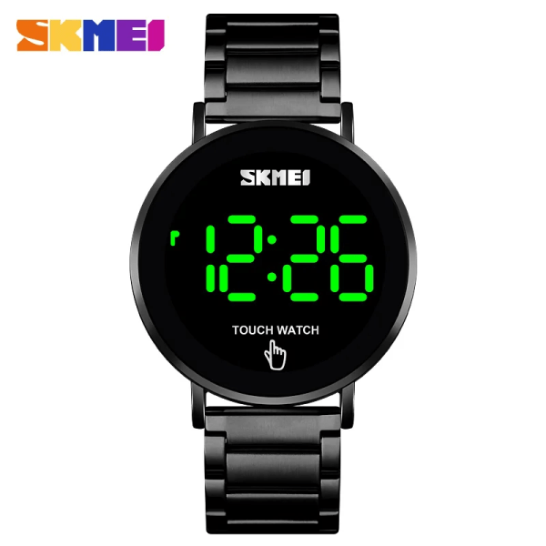 SKMEI 1550 Creative LED Touch Screen Vattentät Digital Armbandsur Lyx Rostfritt Stål Herrklockor Herrklocka Black