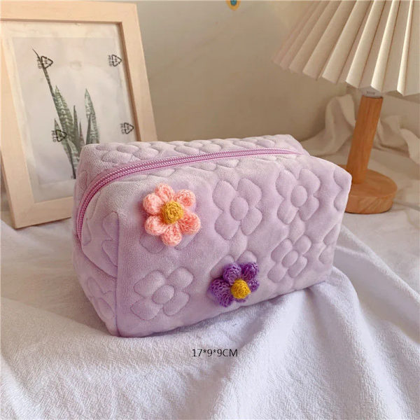 Stor kapacitet Rosa Vit Blå Plysch sminkväska Case Söt studentförvaringsväska Mjuk multifunktionell kosmetisk väska Organizer purple(.301)