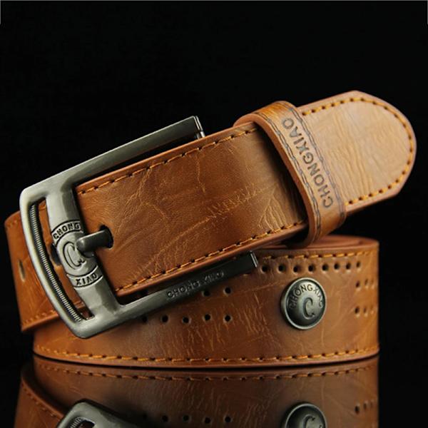 Hollow Rivet Punk Style Bälte Herr Casual Bälte Bred PU Läder Bälte Spännen För män Mode Manlig Jeansbälte av hög kvalitet Light tan