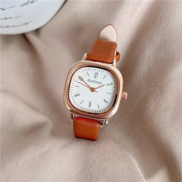 Retro Square Quartz Digital Mini Dial Casual Armbandsklockor Läderrem Fashionabla klocka Vattentät armbandsur för kvinnor Brown