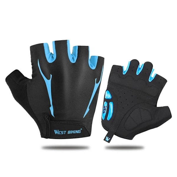 WEST BIKING Cykelhandskar med andningsförmåga GEL Flytande Silikon Palm Halkfri Sport Full Finger Cykelhandske Half Finger Bike Handskar Blue Half Finger XL