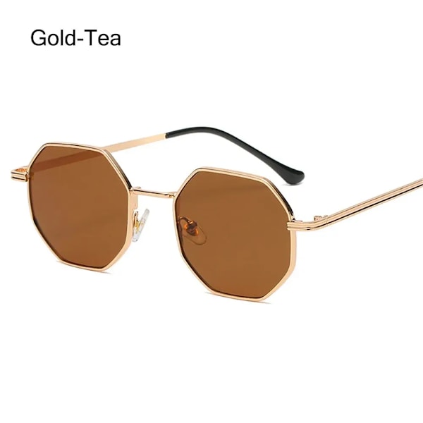 Polygon Solglasögon Metall Solglasögon Liten ram Fyrkantiga solglasögon för män Kvinnor UV-skyddsskydd Glasögon Modeaccessoar Gold-Tea