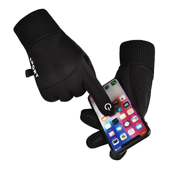 Varma vinterhandskar Halkfria Full Finger Touch Screen Ridhandskar Vinterplysch Sport Löpning Motorcykel Skidor Vattentäta handskar A-Linen Grey M