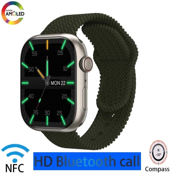 herrsmartklocka IP68 vattentät NFC Bluetooth samtal Smartwatch Series 9 AMOLED explosionssäker skärm för kvinnors smartklocka Green A HK9 PRO