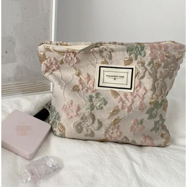 Stor Kvinnor Blommig Kosmetikväska Blommor Sminkväska Resesmink Case Organizer Kvinnlig Handväska Clutch Handväska Dragkedja K