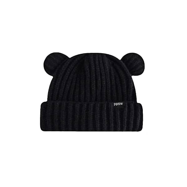 Koreansk Björnöron Stickad Mössa Kvinna Flicka Höst Vinter Tjock Öra Varm Skalle Hatt Casual Utomhus Skid Snö Vindtät Bonnet black