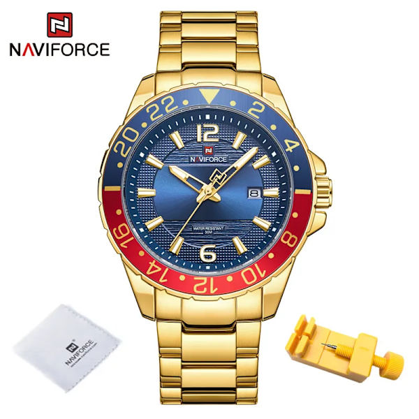 Naviforce Casual Märke Watch Watch i rostfritt stål för män Kvarts datumklocka med lysande visare Relogio Masculino GGBE