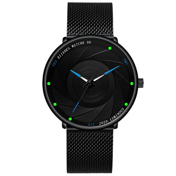 2022 Minimalistiska modeklockor för män Ultratunt rostfritt stål Mesh bälte Quartz Watch Herr Business Watch Montre Homme Mesh Black Blue