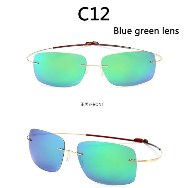 2021 NYHET Coola 100 % rent titan båglösa solglasögon Polariserade linser Grå Supertunna linser Solskyddad UV-skydd UV400 Oculos C12 Blue green lens Other