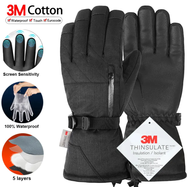 Thermal vinter vattentät män kvinnor handskar pekskärm vindtäta handskar utomhussport varm cykling snö skid handskar helfinger GLO04 BLACK XL