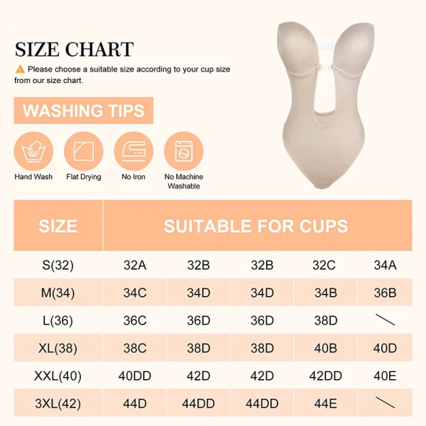 Osynliga underkläder för rygglös klänning Djup V-ringad U-doppare stringtrosa Body Shapewear Transparenta BH-band Sömlös korsett-BH Beige M