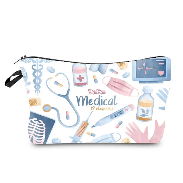 Tecknad Tandläkare Sjuksköterska Print Kosmetikväskor Mode Kvinnor Designer Sminkväska Värmeöverföring Organizer Pennfodral hz4558 Nurse Bag