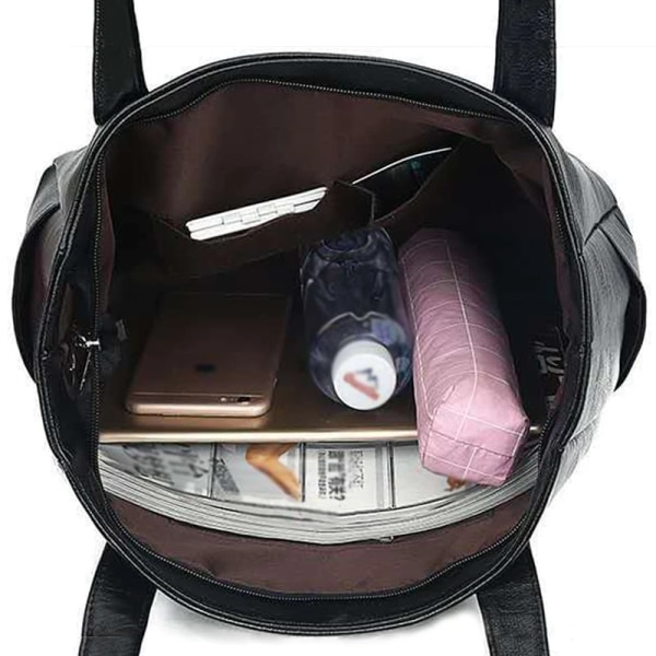 Handväskor med stor kapacitet Dam Mjukt läder Axelväska Crossbody-väska Dam Bucket-väskor Retro Tote Lyxväska Handväska och handväska Black 38xx15x32cm