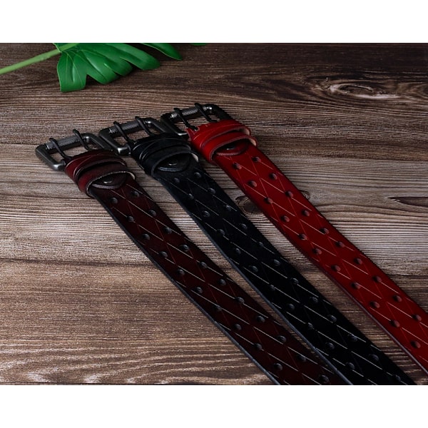 Mäns läder dubbelnålsspänne Klassiskt dragradshål Jeansbälte Cowboy Square Hole Brown 115CM
