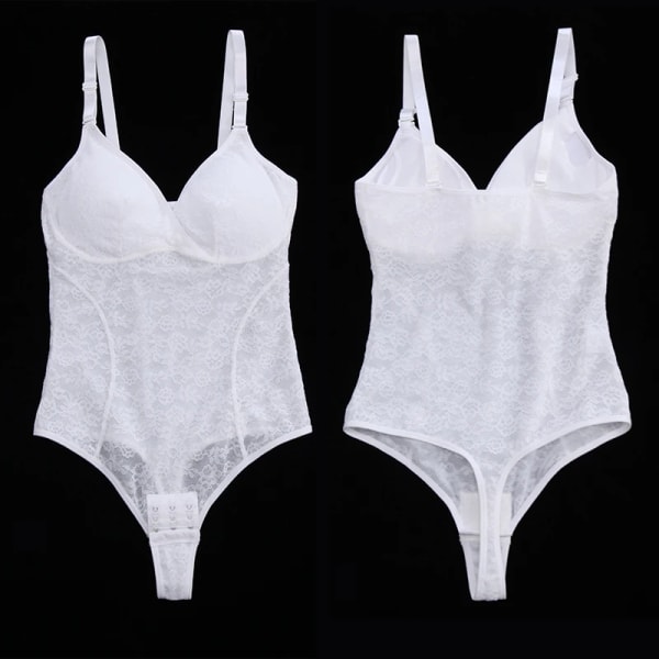 Spetstrosor Body Shapewear Kvinnor Sömlös Helkroppsformare Bantning Midja Magkontroll Underkläder Platt Mage Naken Korsett White-Full Lace XXL