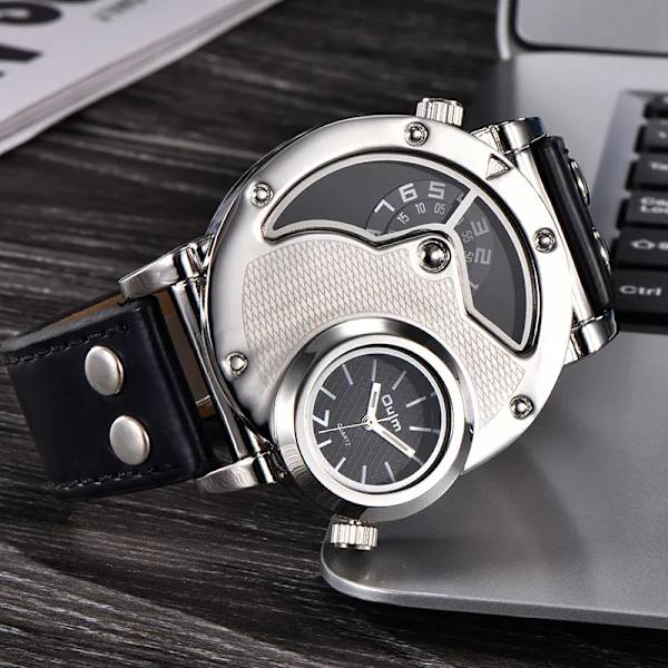 Oulm Klockor Unik Design Flera tidszoner Läderrem Man Quart Armbandsur Oulm 9591 Mode Herr Klockor reloj hombre White