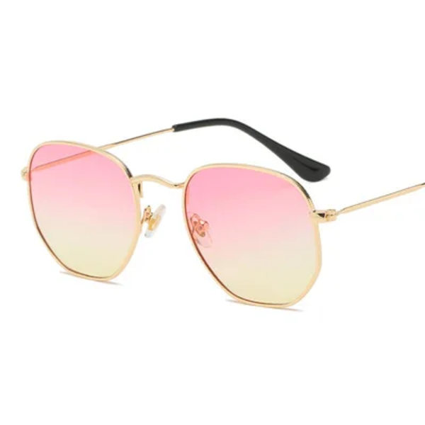 Hexagon Solglasögon Dam Märke Designer Solglasögon Män Fyrkantig metallbåge Körning Fiske Glasögon Goggle Zonnebril Mannen pink yellow Polarized