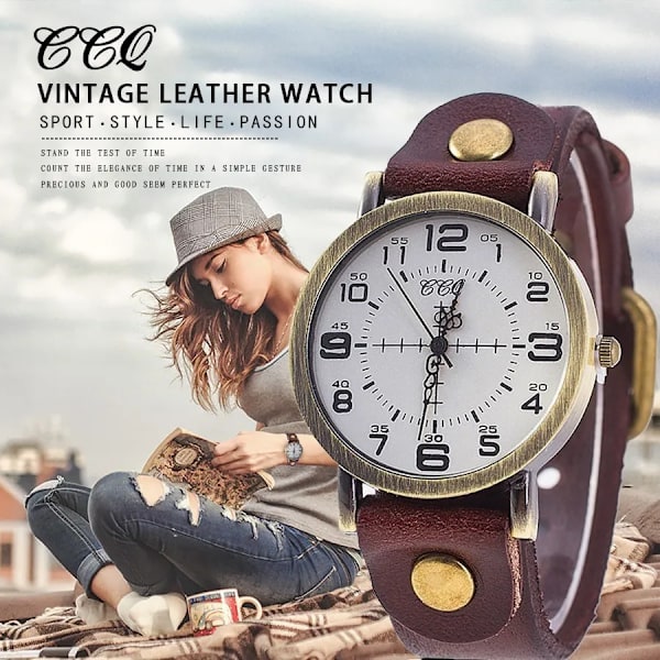 CCQ Vintage Cow Läder Armband Watch Dam Armbandsur Casual Luxury Quartz Watch Relogio Feminino Hot dark brown