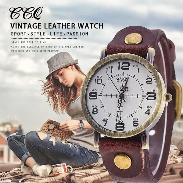 CCQ Vintage Cow Läder Armband Watch Dam Armbandsur Casual Luxury Quartz Watch Relogio Feminino Hot green