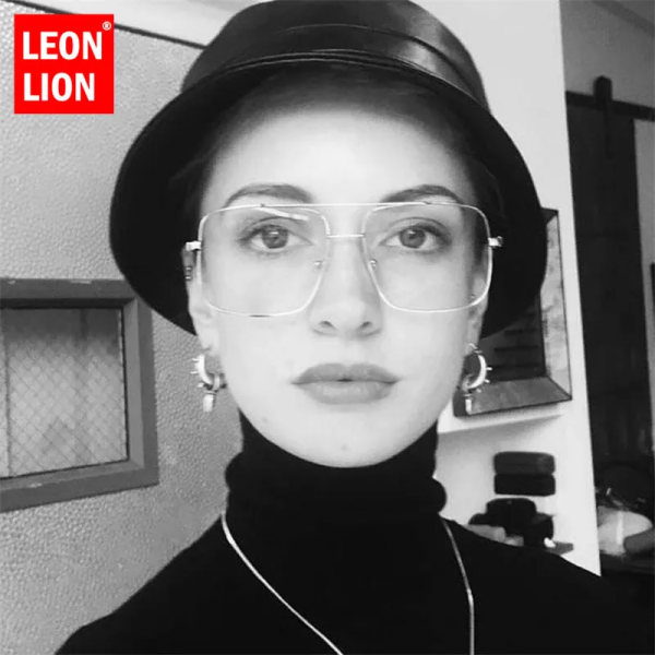 LeonLion Simple Stor Frame Solglasögon Dam Fyrkantiga Solglasögon För Dam Glasögon Feminino Retro Oculos De Sol UV400 Silver As picture