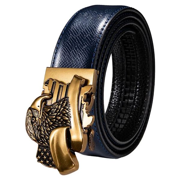 Högkvalitativt märke herrbälten blå koläder Automatiska spännen Spärr midjeband Bälte för män Klänning Jeans Kostym Byxor Present 2136DME 110cm
