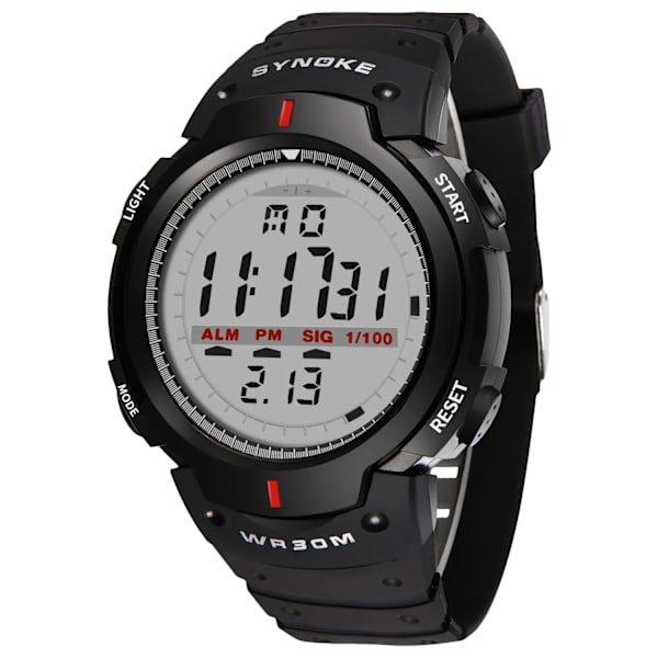 SYNOKE Big Numbers Watch Herr 50M Vattentät Manklocka Alarm Stoppur Multifunktion Digitala klockor Relogio Masculino Black