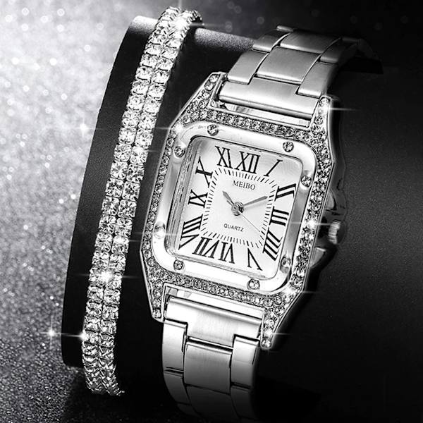 6/5/3PCS 2022 Lyx Damklockor Set Armband Armbandsur Mode Dam Quartz Watch Klänning Kvinnlig Klocka Montre Femme Relogio 3PCS Silver