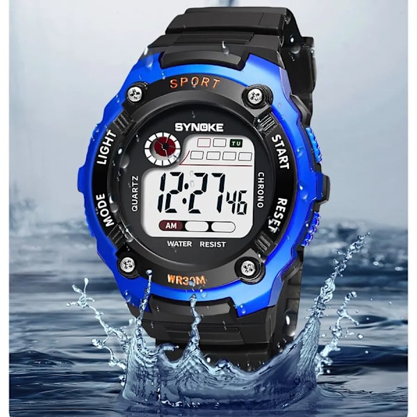 SYNOKE Elektronisk watch för män Watch Multifunktion Militärsport Vattentät Lysande LED Digital Studentmode blue