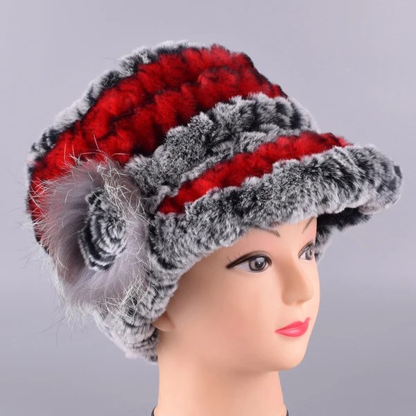 RaglaidoCap Mössor för Kvinnor Vinter FloralRex Hatt Elastiska Mössor Varma Mode Dam Snöhatt Lq11205 grey red